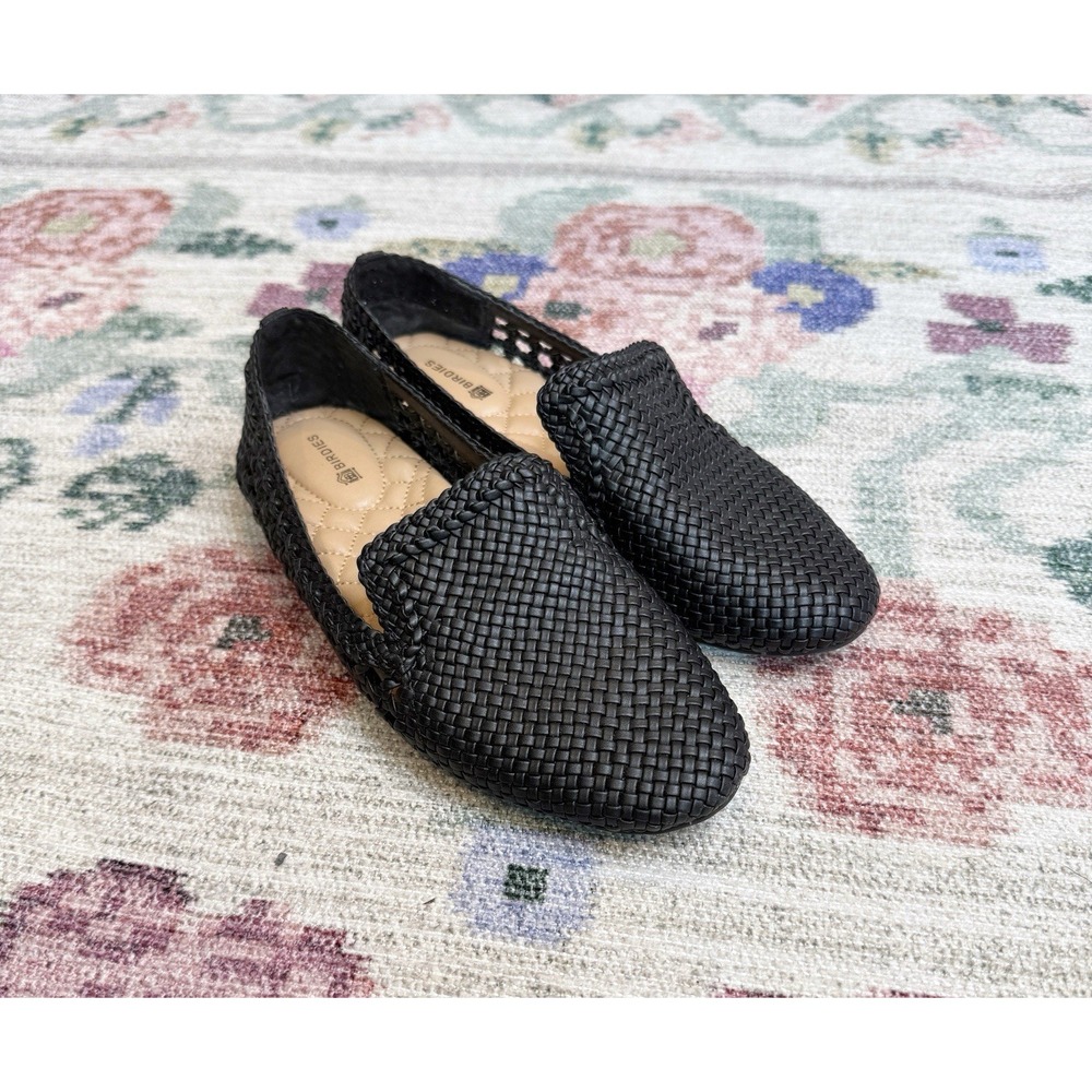Birdies Black Woven Leather Slip On Flats Size 7 Workwear Versatile Comfort